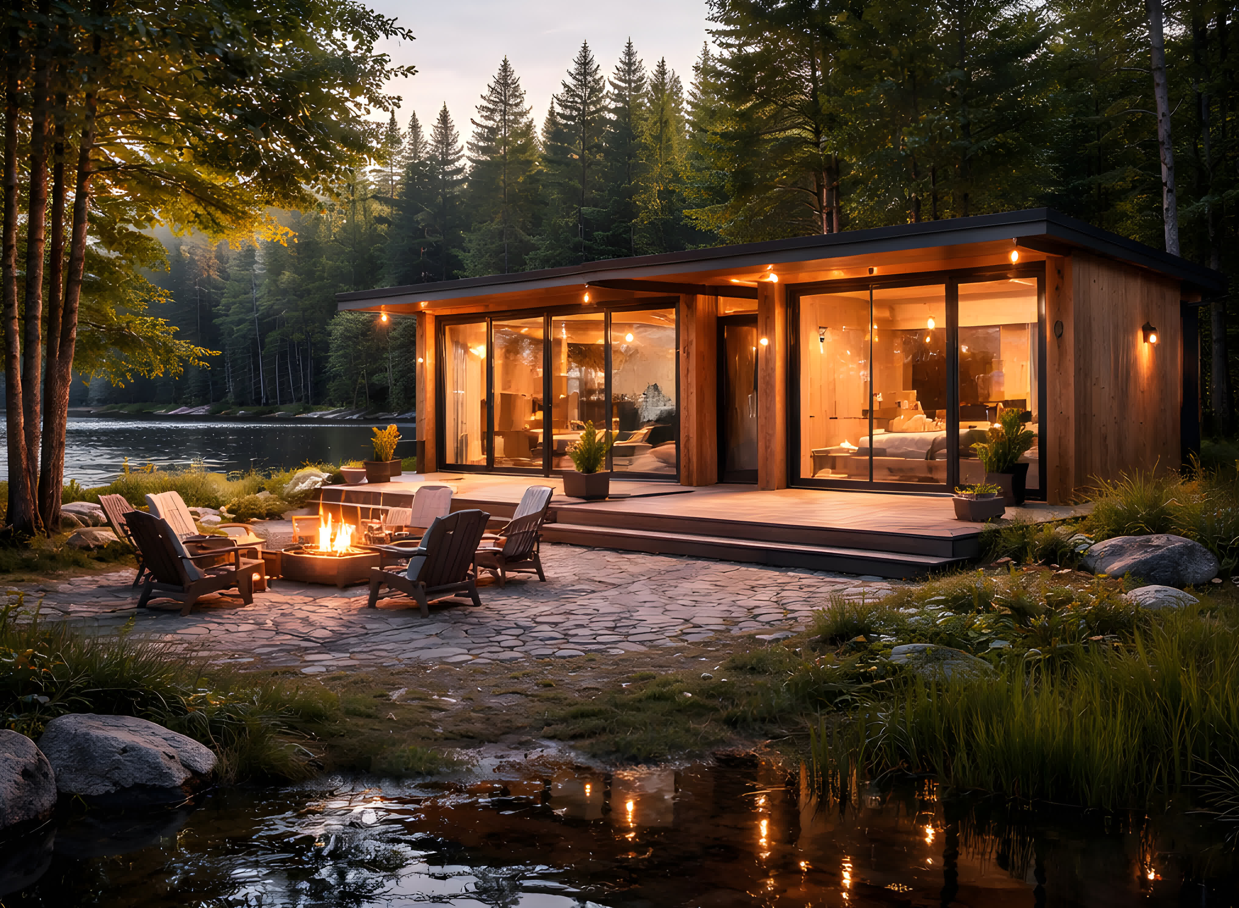 Bright modular home interior with warm finishes